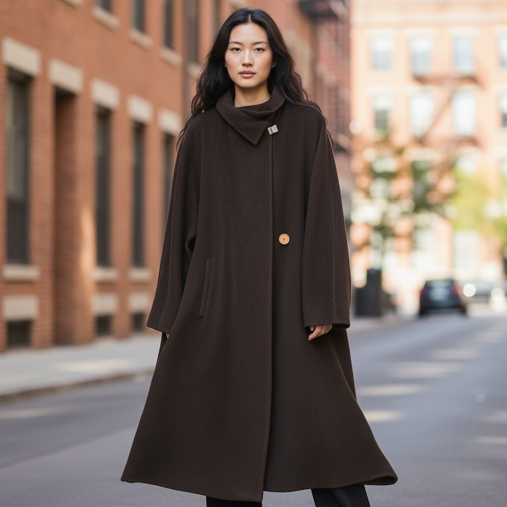 Ramosport Paris Long Brown Wool Blend Coat Timeless French Luxury 1970s Vintage